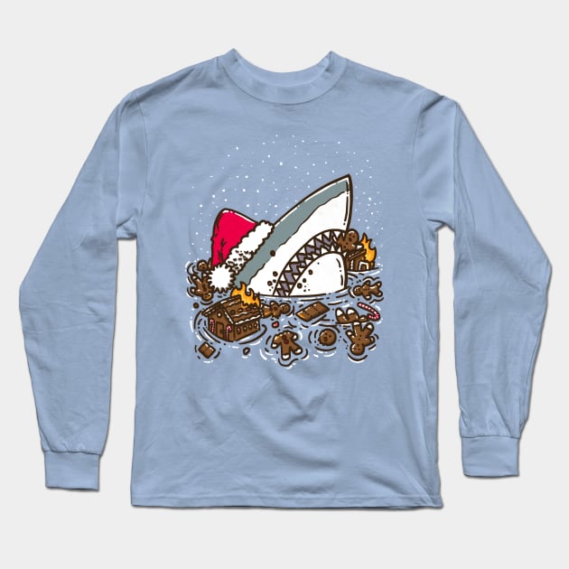 Gingerbread Destruction Shark Long Sleeve T-Shirt by nickv47